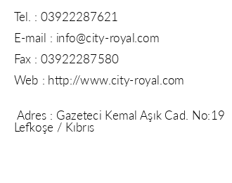 City Royal Hotel iletiim bilgileri
